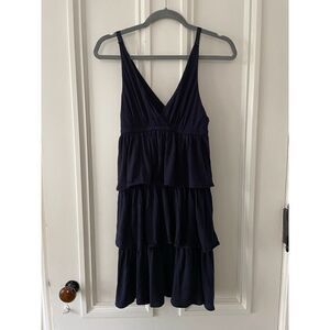 J Crew navy blue ruffled mini tank dress 8